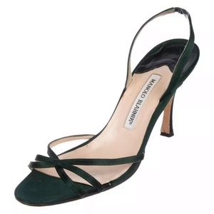 38.5 Manolo Blahnik emerald green satin heels
